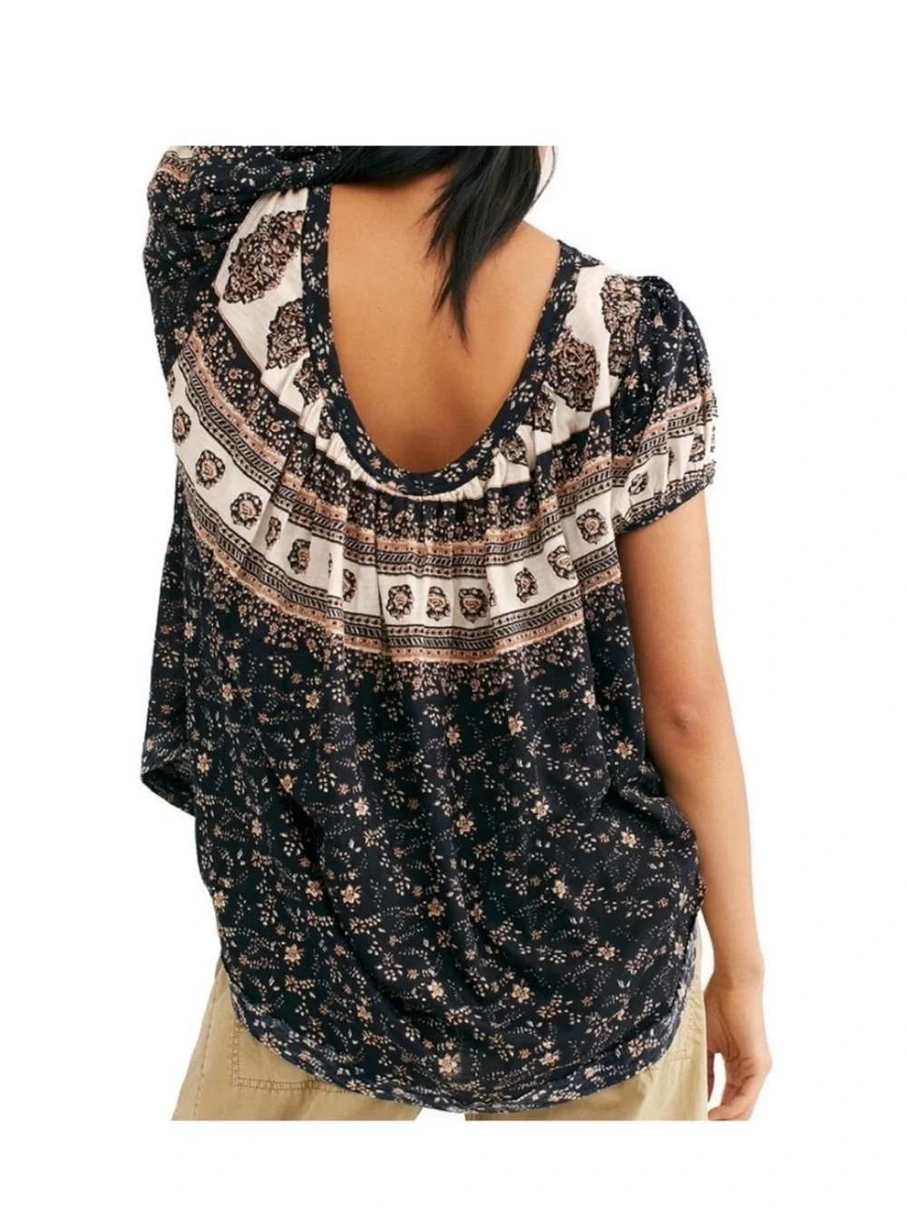 Free People Boho Paisley Print Puff Sleeve Tunic Blouse